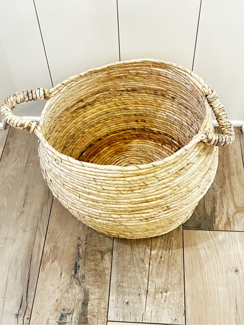 Natural Seagrass Woven Storage Basket with Handles - Cream